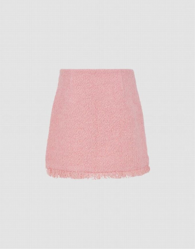 Urban Revivo Raw Hem Tweed Mini A-Line Women's Skirts Pink | WRXTHKG-14