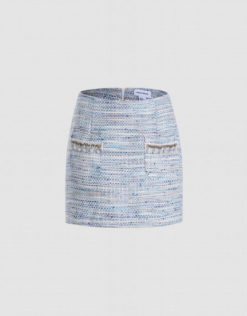 Urban Revivo Raw Hem Tweed Women\'s Skirts Blue | BMHXZOF-41