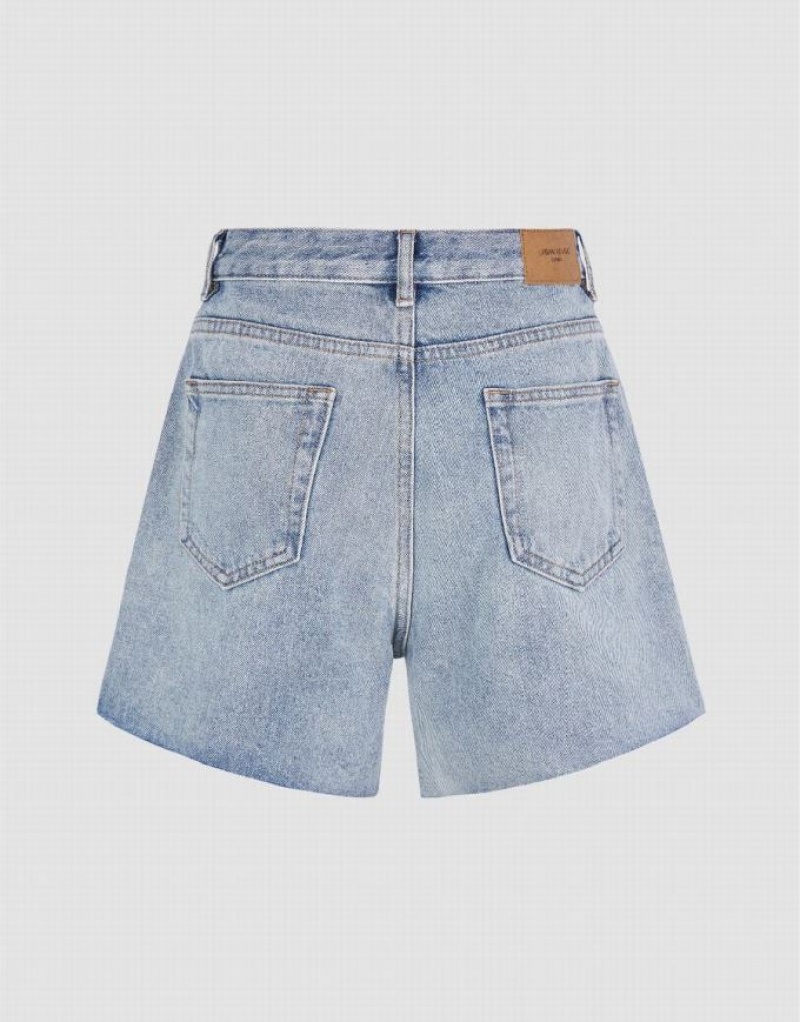 Urban Revivo Raw Hem Women's Denim Shorts Blue | ERMDGZK-52