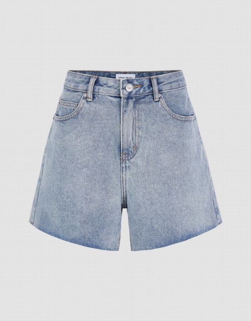 Urban Revivo Raw Hem Women's Denim Shorts Blue | ERMDGZK-52