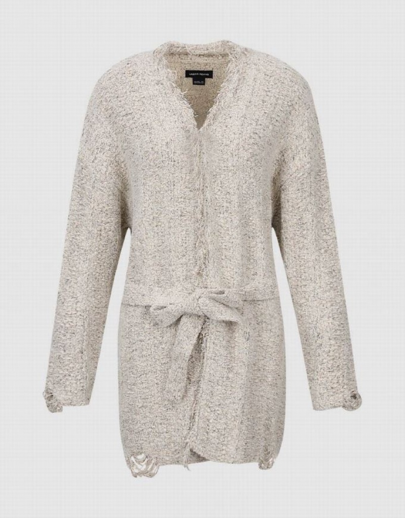 Urban Revivo Raw Trim Knitted Women's Cardigan White | KPZWILV-20