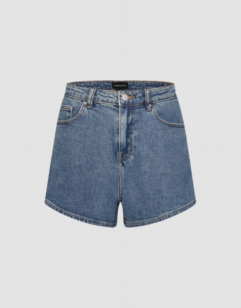 Urban Revivo Regular Women's Denim Shorts Blue | DAQUWKV-01