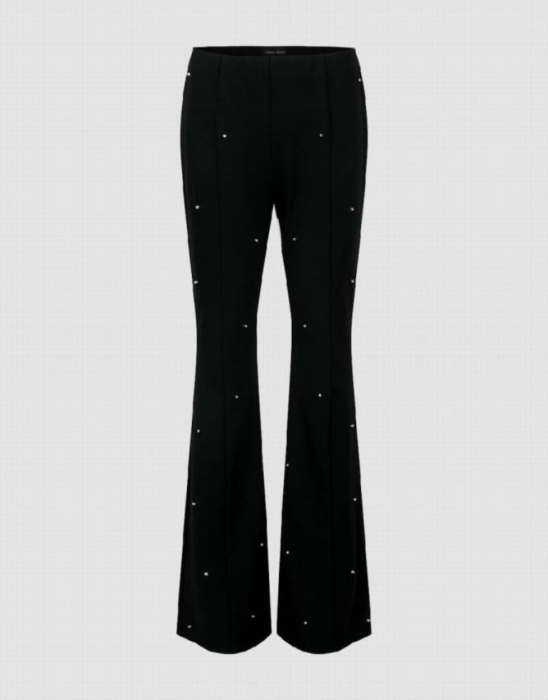 Urban Revivo Rhinestone Decor Flare Women\'s Pants Black | QBPVASZ-90