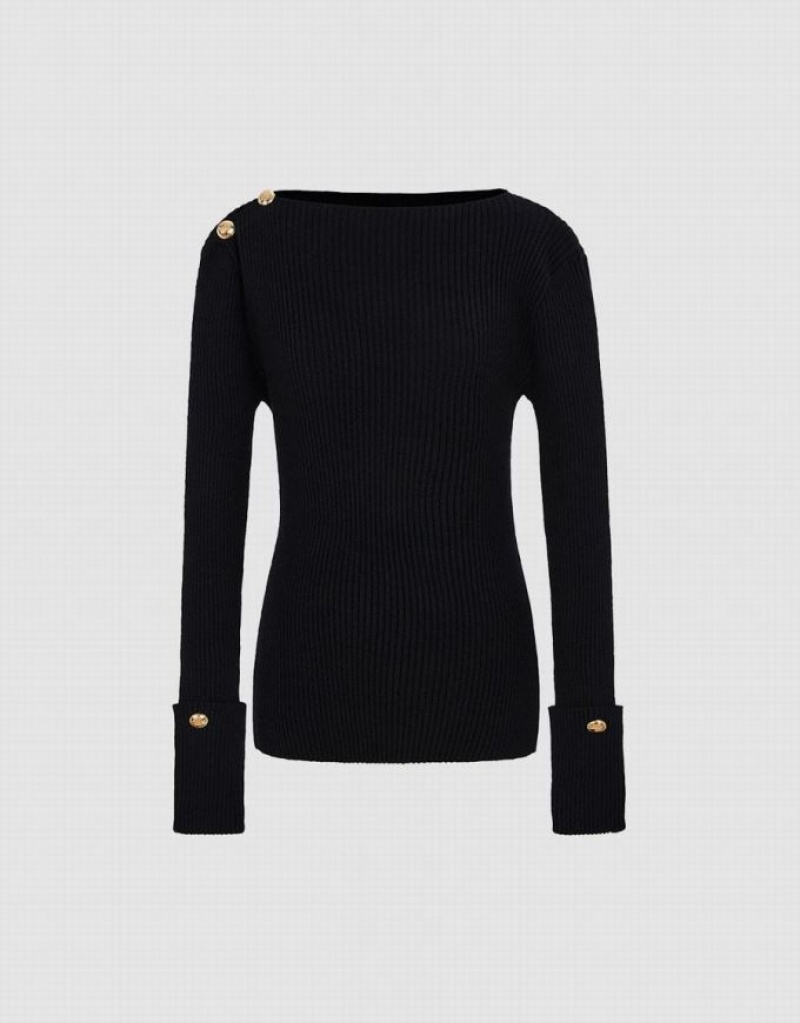 Urban Revivo Rib Knit Women's Sweaters Black | ZHMJGLA-35