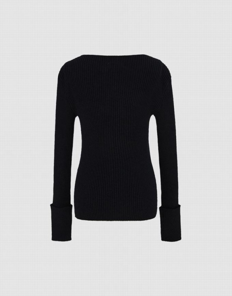 Urban Revivo Rib Knit Women's Sweaters Black | ZHMJGLA-35