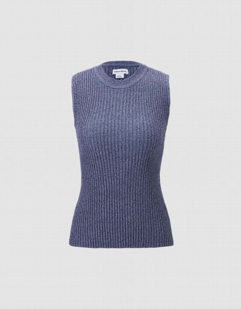 Urban Revivo Rib Knit Women's Tank Top Blue | CBRZIGV-78