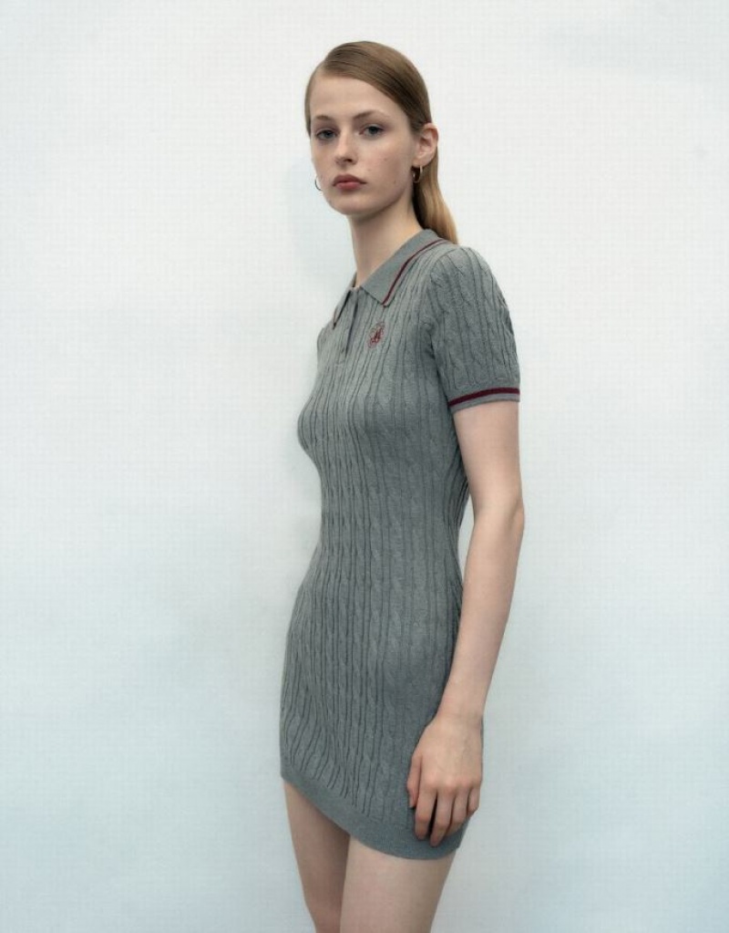 Urban Revivo Rib Women's Knitted Dress Light Grey | MYKXRDE-14