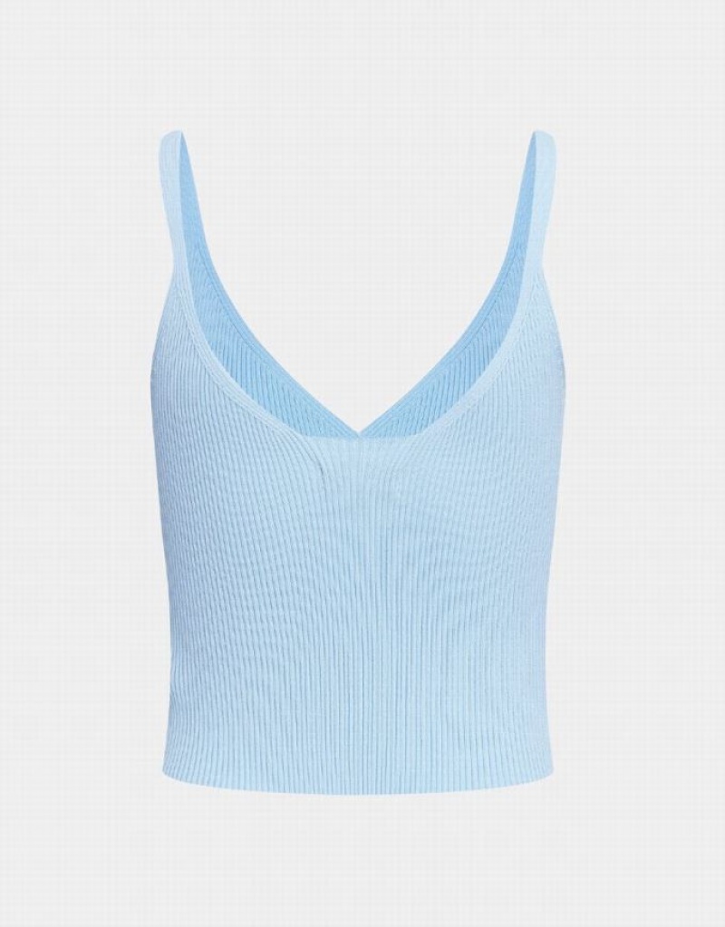 Urban Revivo Ribbed Knit V Neck Women's Camisole Light Blue | SLXYIOZ-18