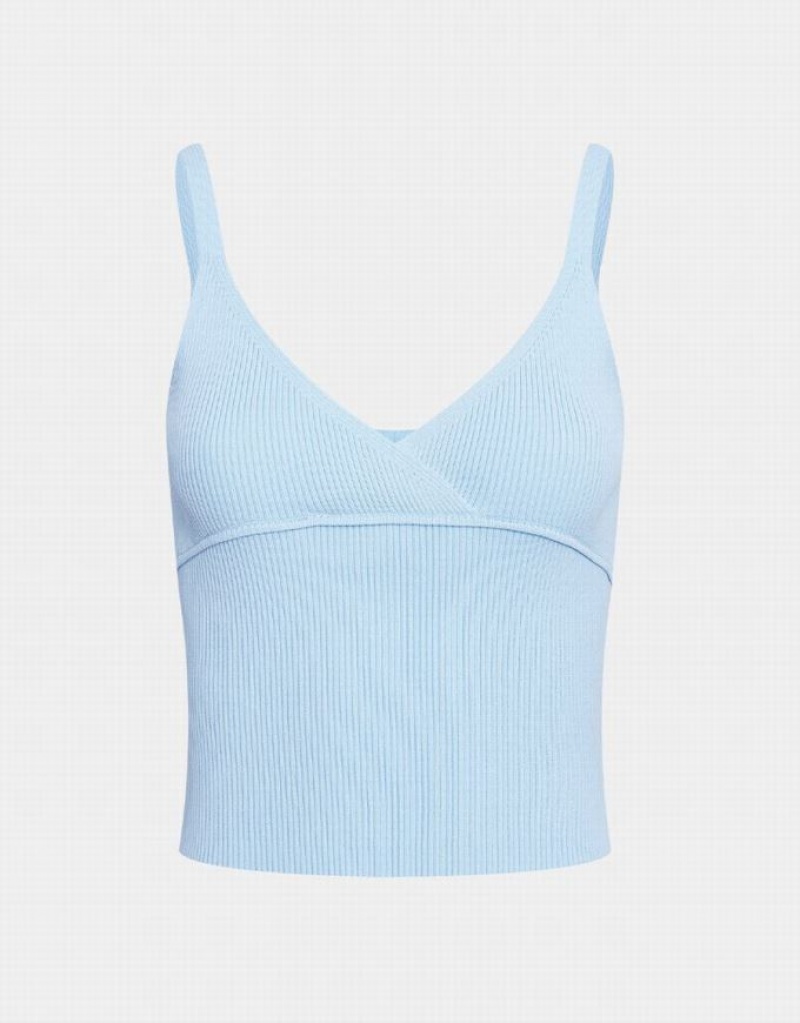 Urban Revivo Ribbed Knit V Neck Women\'s Camisole Light Blue | SLXYIOZ-18