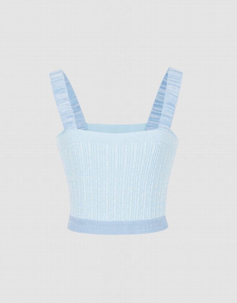 Urban Revivo Ribbed Knit Women\'s Camisole Blue | OMTDYGZ-72