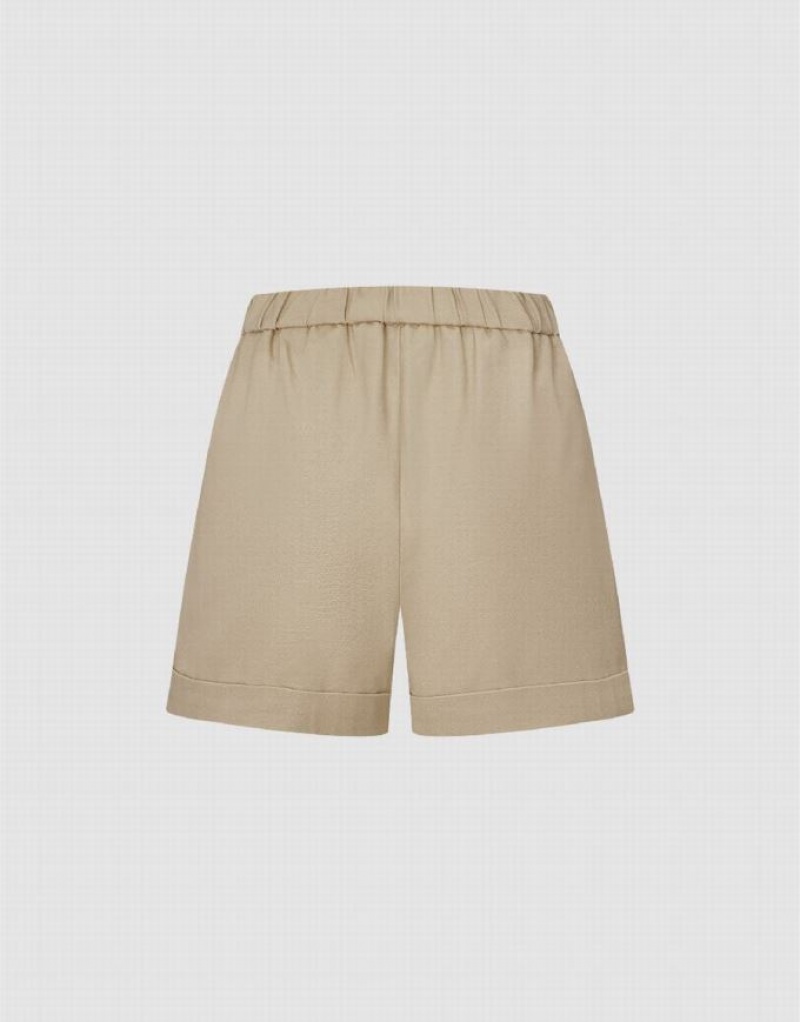 Urban Revivo Rolled Up Hem Loose Women's Shorts Khaki | KVGJBFY-64