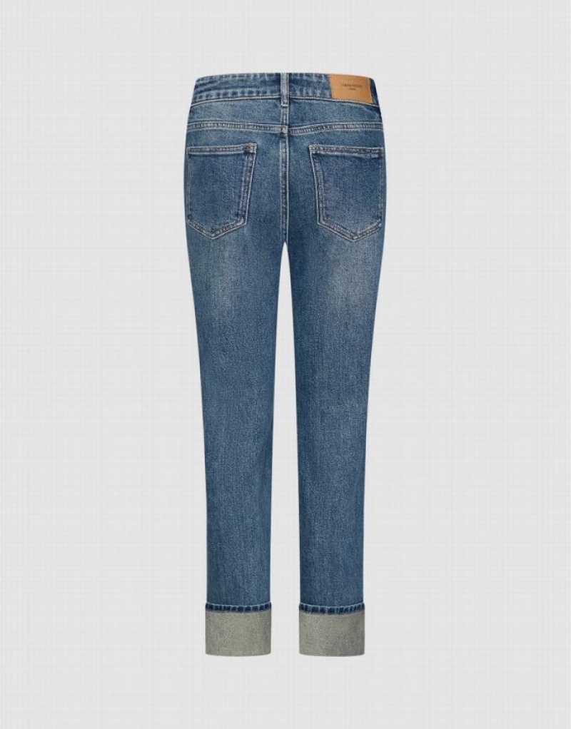 Urban Revivo Rolled Up Hem Straight Women's Jeans Blue | ALUPVWM-51