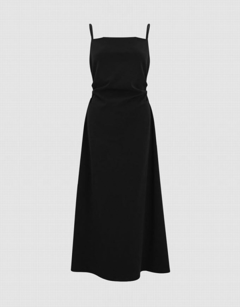 Urban Revivo Ruched A-Line Women's Dress Black | JXSRHOD-54