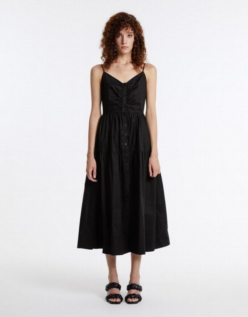 Urban Revivo Ruched Neckline Tiered Women's Casual Dress Black | KDGNABV-63