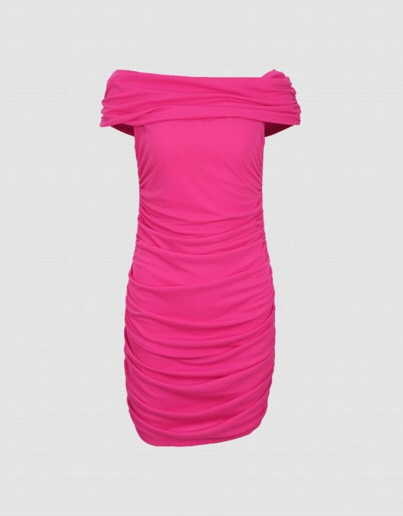 Urban Revivo Ruched Off-Shoulder Straight Women's Dress Pink | HSBECXA-93