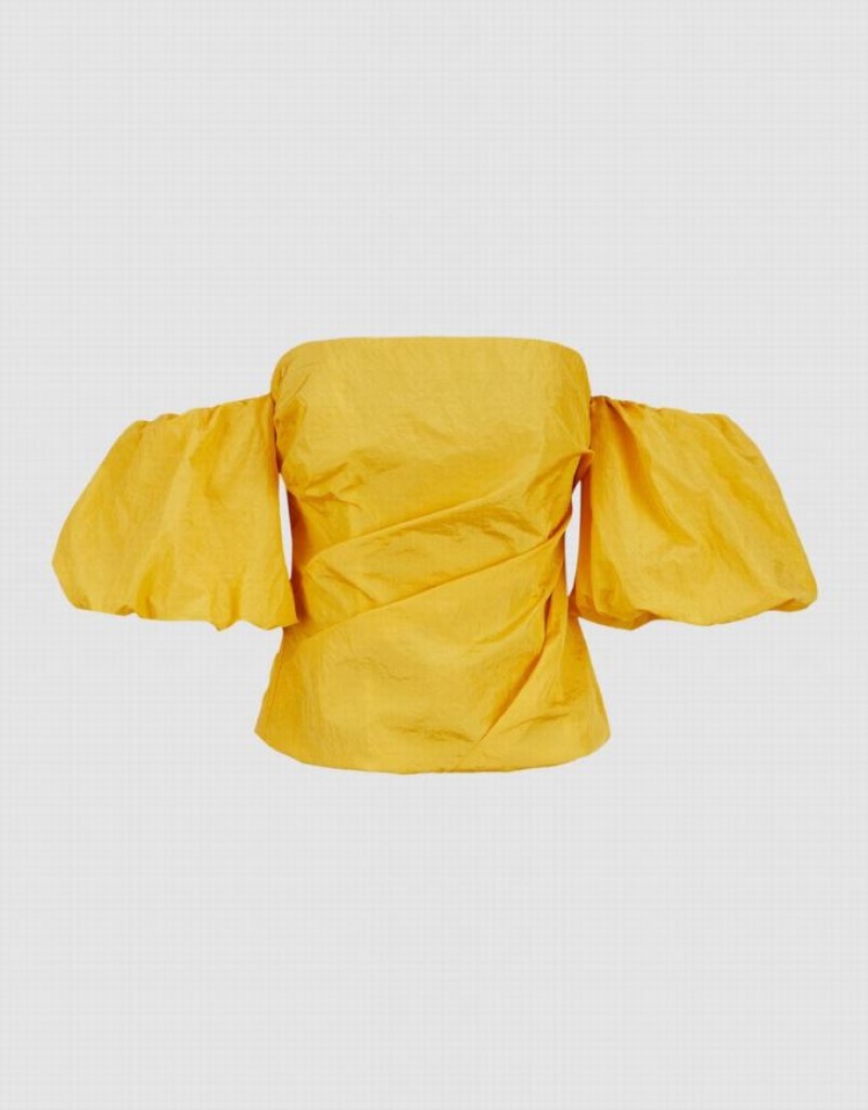 Urban Revivo Ruched Off-Shoulder Women's Tank Top Yellow | BUXPGNS-84