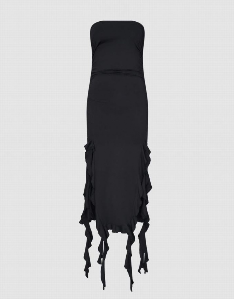 Urban Revivo Ruched Sleeveless Skinny Women's Dress Black | ZTKEXHO-78