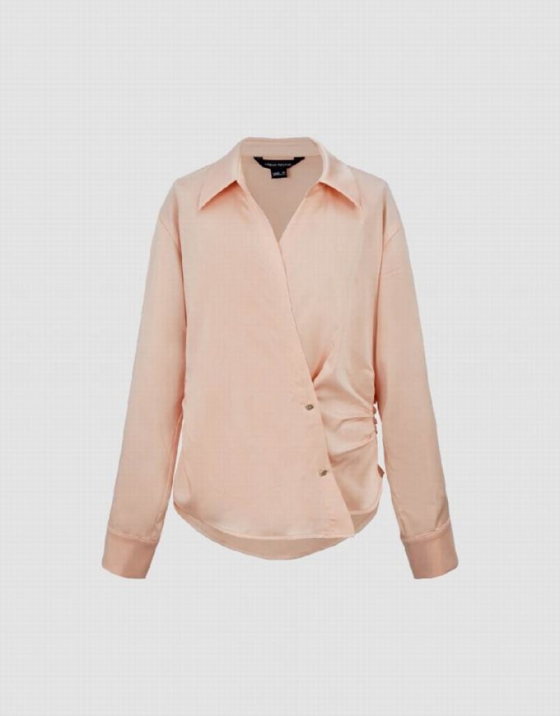 Urban Revivo Ruched Thin Women's Shirts Pink | AFTNUKQ-39