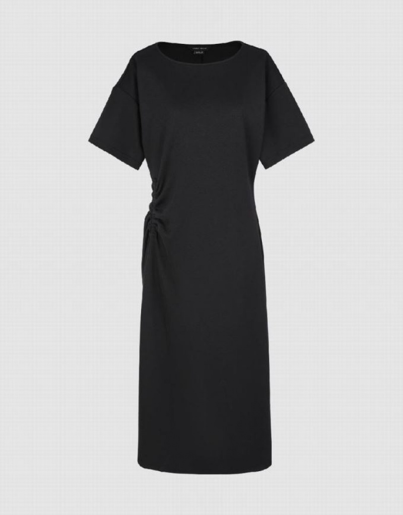 Urban Revivo Ruched U Neck A-Line Women's Dress Black | QGFWBMS-34