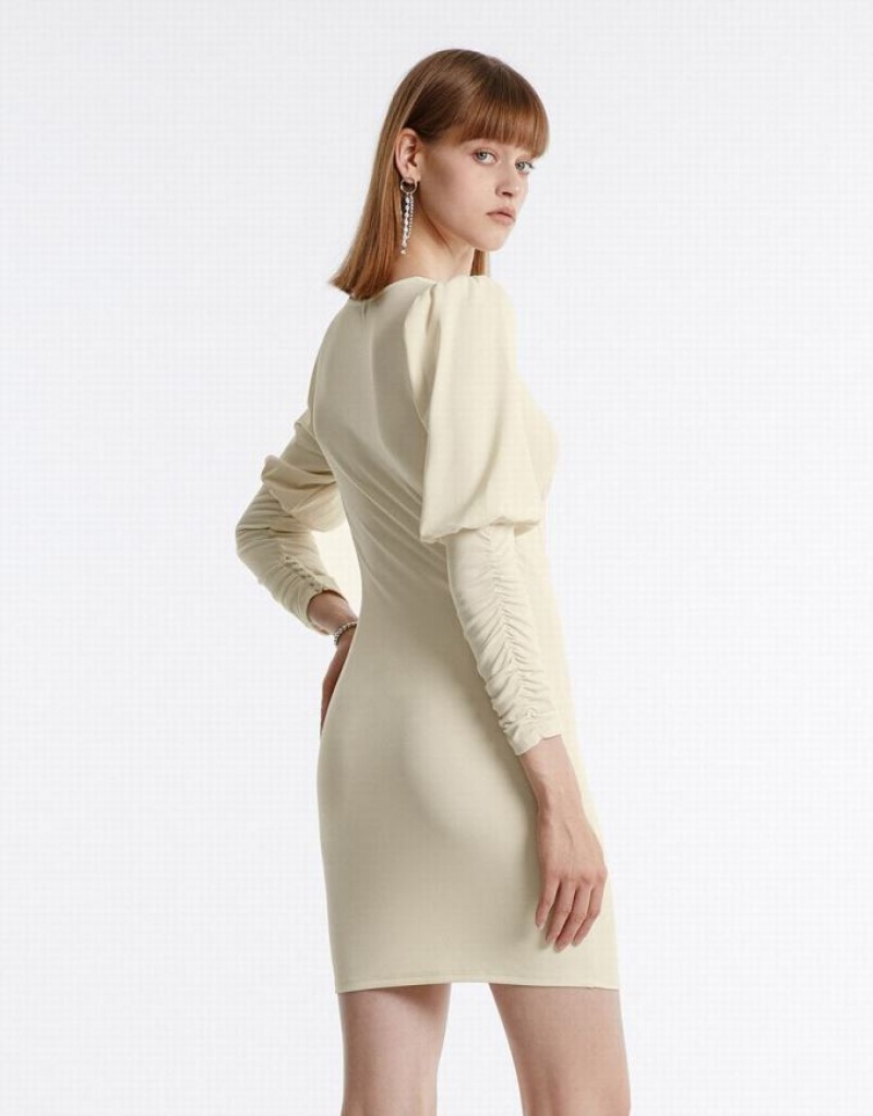 Urban Revivo Ruched Women's Knitted Dress Yellow | SLGRZXN-90