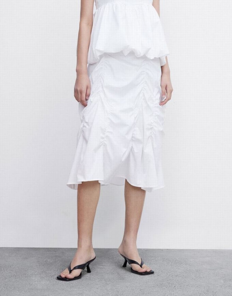 Urban Revivo Ruched Women's Skirts White | ZKWJUPT-30