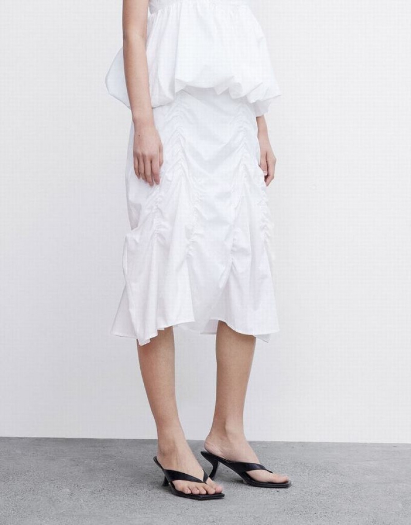 Urban Revivo Ruched Women's Skirts White | ZKWJUPT-30