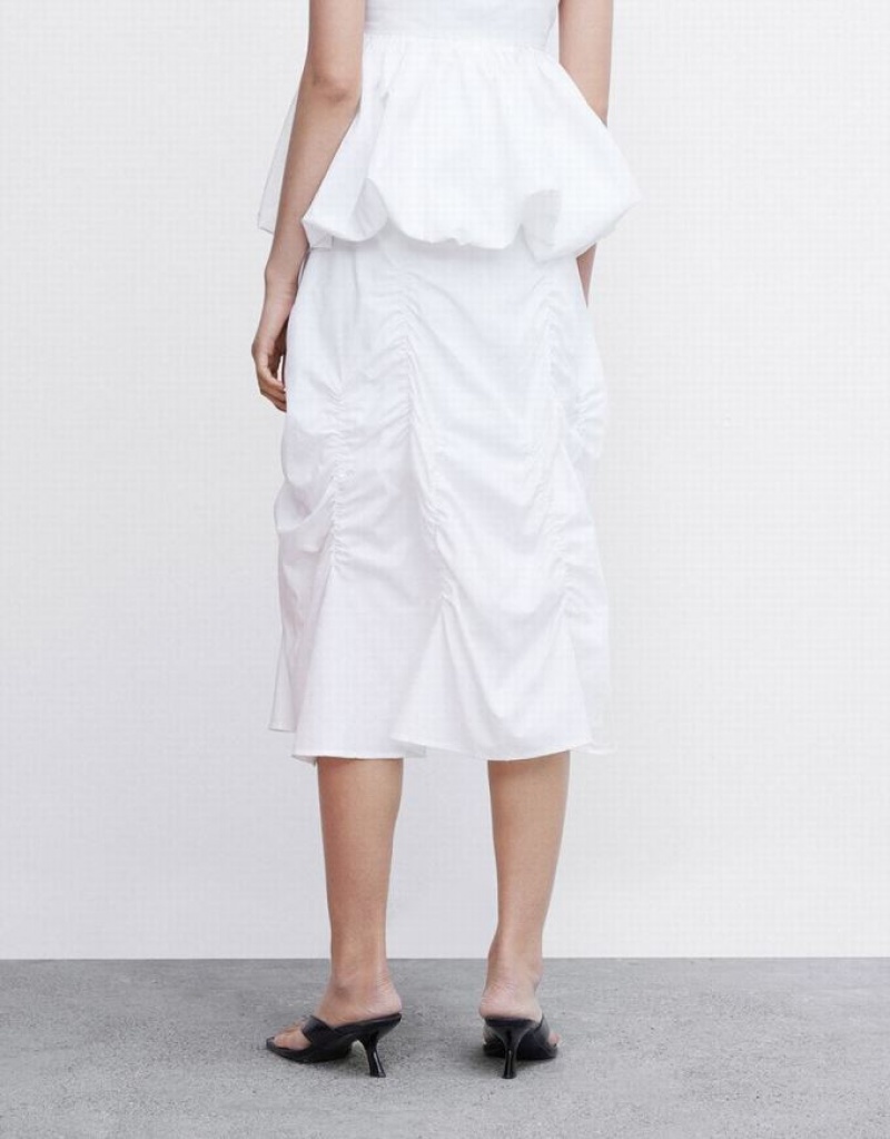 Urban Revivo Ruched Women's Skirts White | ZKWJUPT-30