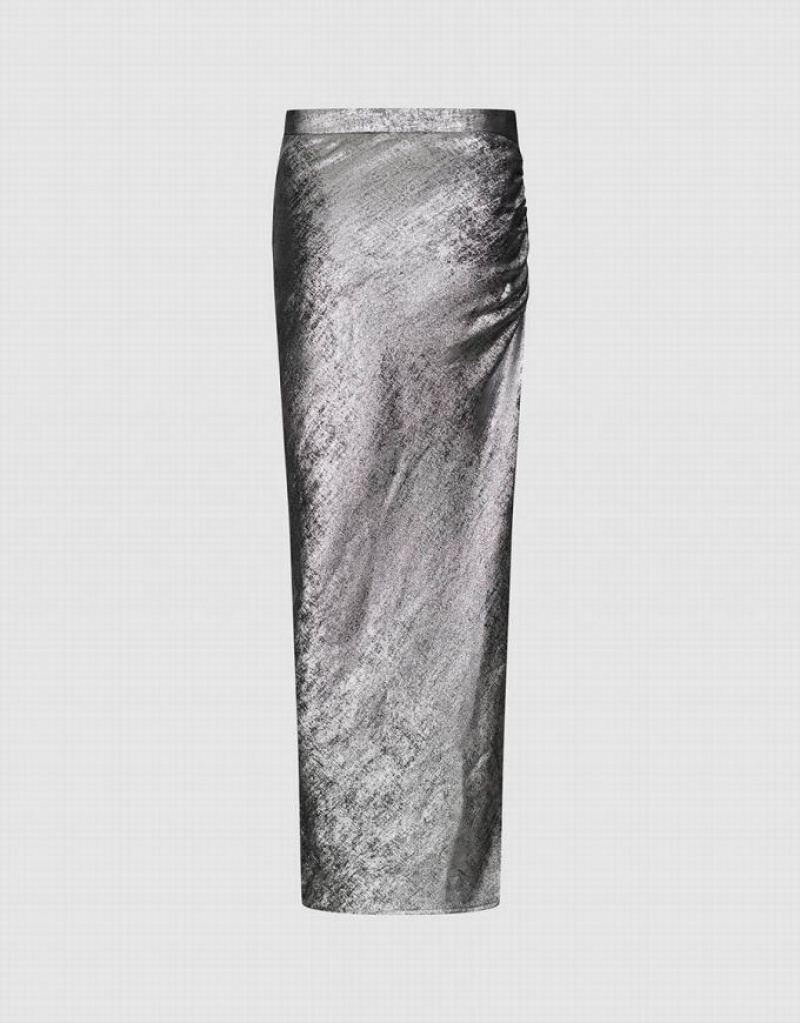 Urban Revivo Ruched Wrapped Straight Women's Skirts Silver | VETZCLS-30