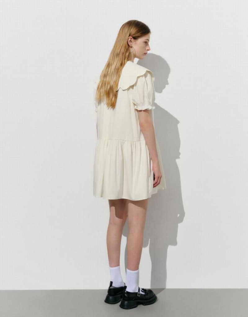 Urban Revivo Ruffle A-Line Women's Dress White | QUZSORG-57