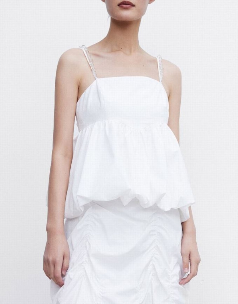 Urban Revivo Ruffle Hem With Beaded Strap Women's Camisole White | EFJOALY-10