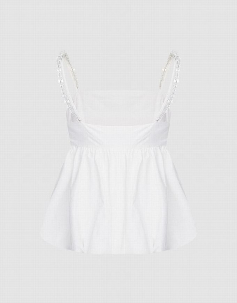 Urban Revivo Ruffle Hem With Beaded Strap Women's Camisole White | EFJOALY-10