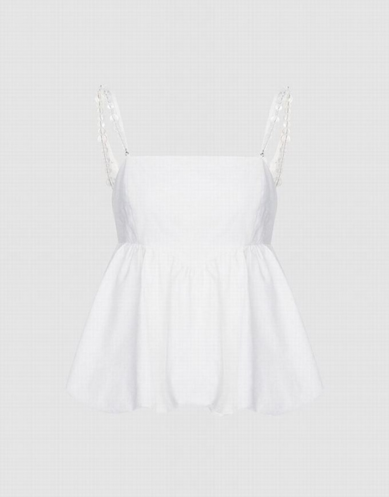 Urban Revivo Ruffle Hem With Beaded Strap Women\'s Camisole White | EFJOALY-10