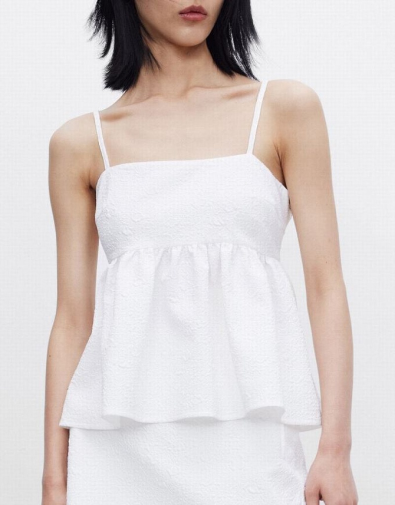 Urban Revivo Ruffle Hem Women's Camisole White | DPUIVHK-71