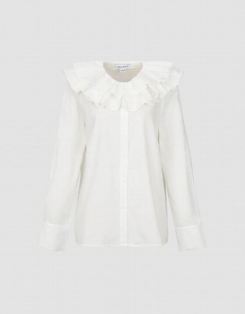 Urban Revivo Ruffle Lapel Women's Shirts White | HRKBGFJ-47