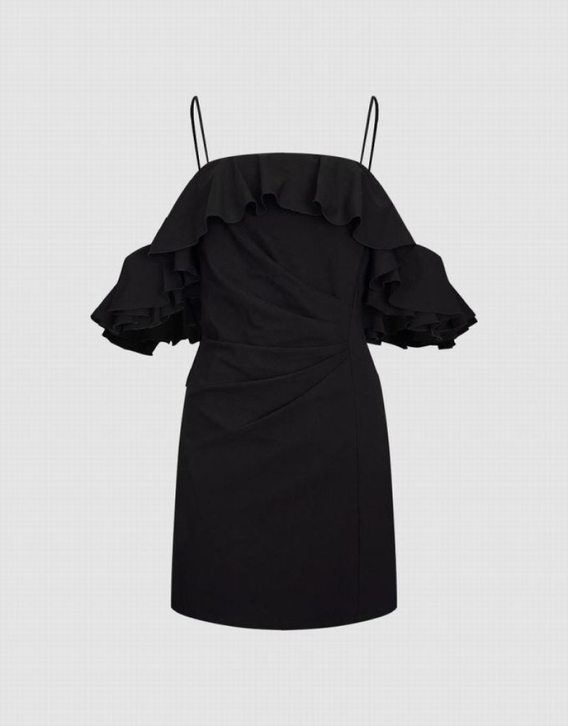 Urban Revivo Ruffle Off-Shoulder Skinny Women's Dress Black | GZFEAKW-71