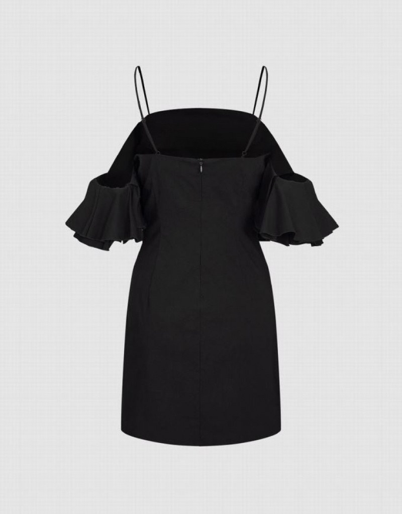 Urban Revivo Ruffle Off-Shoulder Skinny Women's Dress Black | GZFEAKW-71