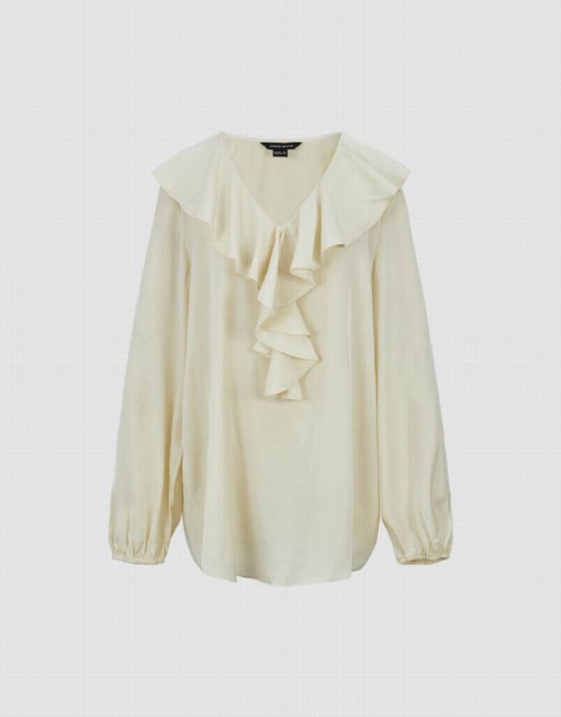 Urban Revivo Ruffle V-Neck Overhead Women's Blouse Yellow | IPMRTOX-05