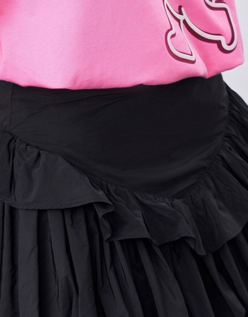 Urban Revivo Ruffled Ruched Women's Skirts Black | VWCLARX-41