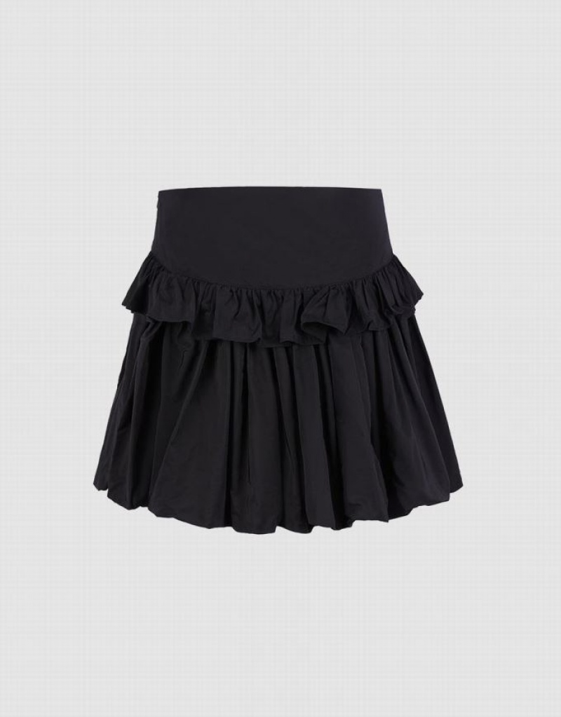 Urban Revivo Ruffled Ruched Women's Skirts Black | VWCLARX-41