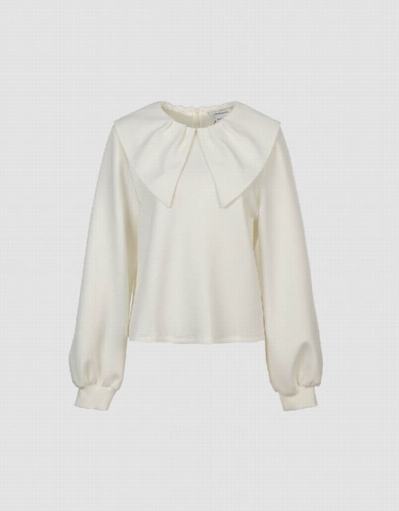 Urban Revivo Sailor Collar Knitted Women\'s Blouse White | MBOFSEW-98