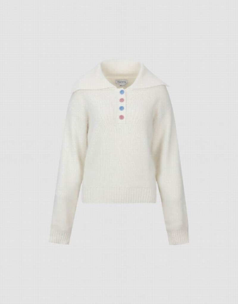 Urban Revivo Sailor Collar Neck Knitted Women's Cardigan White | FOTDBMK-51