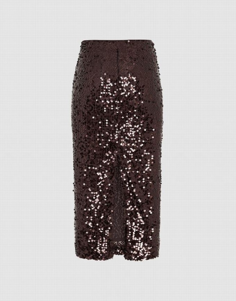 Urban Revivo Sequins Midi Straight Women's Skirts Brown | THEKDVO-28