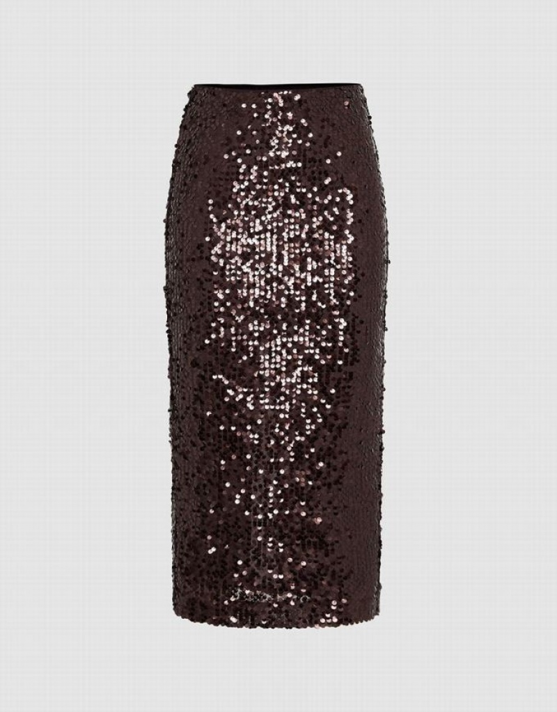 Urban Revivo Sequins Midi Straight Women\'s Skirts Brown | THEKDVO-28