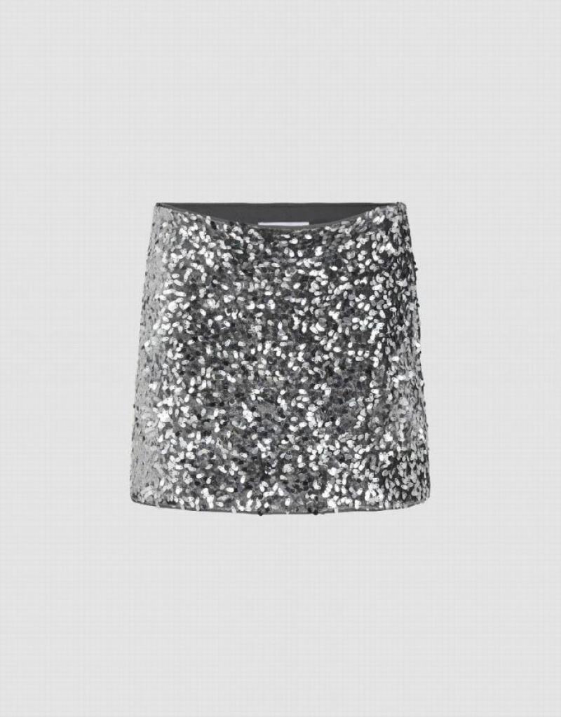 Urban Revivo Sequins Mini Skinny Women\'s Skirts Silver | LRUZISB-65