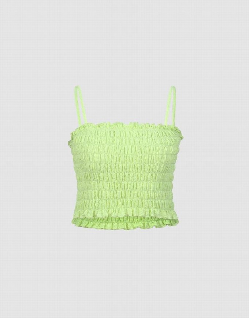 Urban Revivo Shirred Cropped Women\'s Camisole Green | KEPQWXO-75