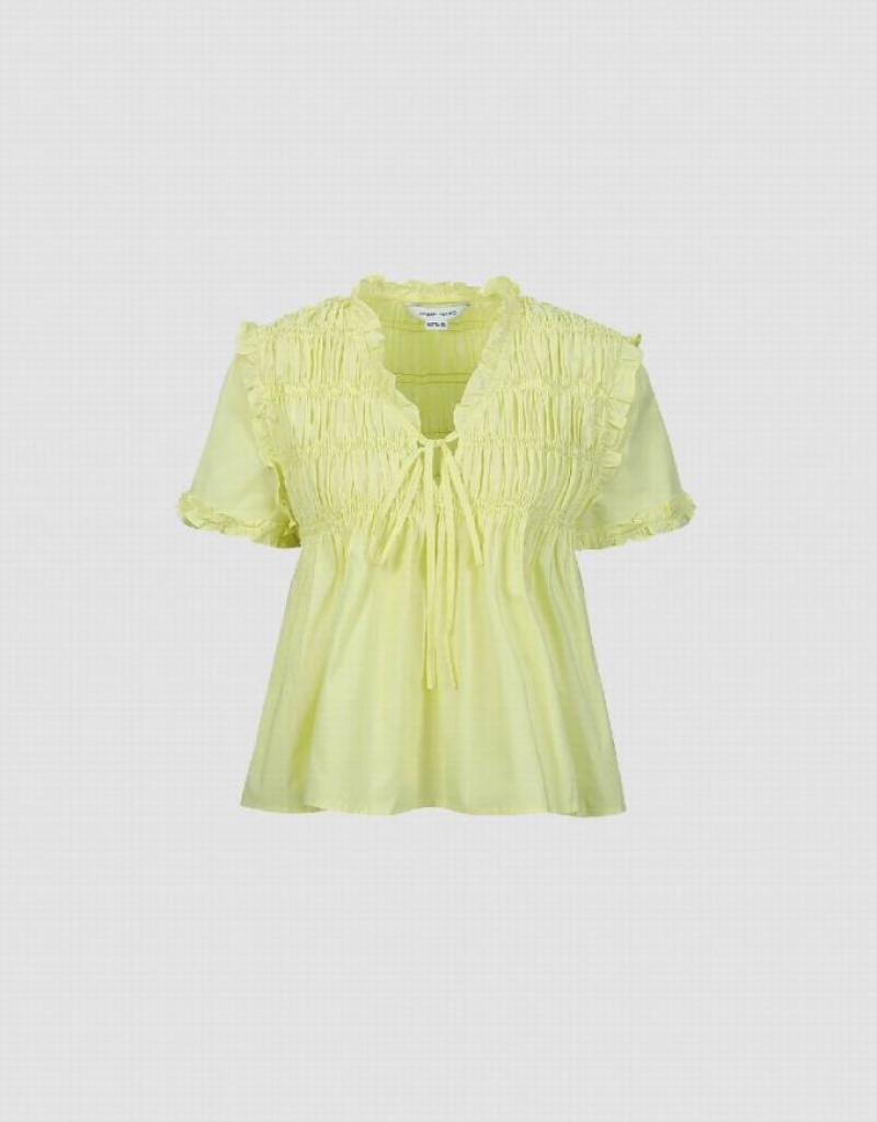 Urban Revivo Shirred Puff Sleeve Overhead Women's Blouse Green | IFCETQN-64