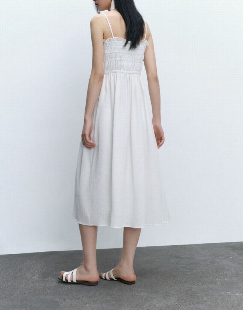 Urban Revivo Shirred Sleeveless Midi Women's Midi Dress White | OCKPEZB-08