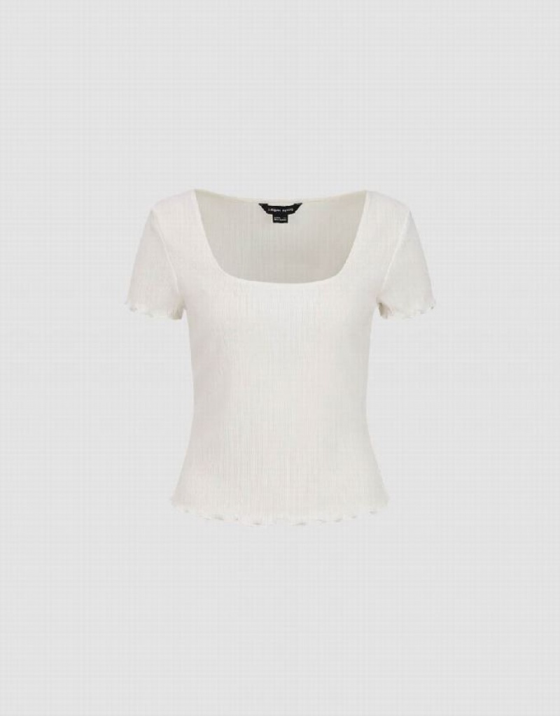 Urban Revivo Shirred U Neck Skinny Women's T-Shirts White | FZVKBML-56