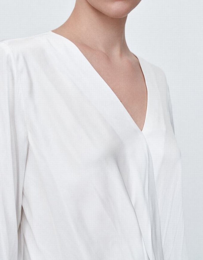 Urban Revivo Silk Effect Wrap Women's Blouse White | HGQAXKD-40