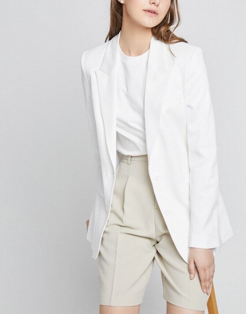 Urban Revivo Single Breasted Women's Blazers White | ITLKNDG-57